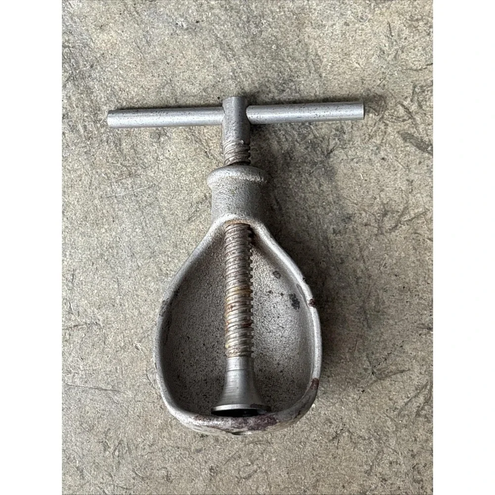 Vintage Metal Nutcracker T Bar Handheld Screw Twist  Handle Vise Style Walnut